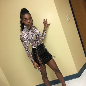 Black Vinyl Print Mini Skirt